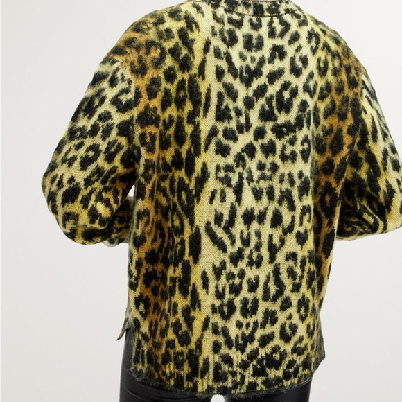 Lex Leopard Print Crewneck Sweater In Electric Yellow All Saints - Picture 5 of 5